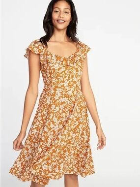 Floral Ruffle-Trim Sundress in Mustard old navy size large